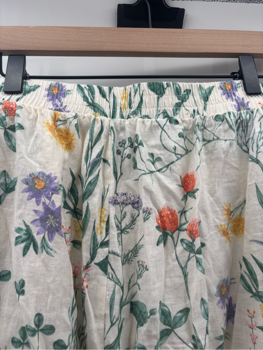 Laura Ashley Cream Floral Print Elastic-Waist wide Leg Pants Linen Blend Large - Picture 5 of 8